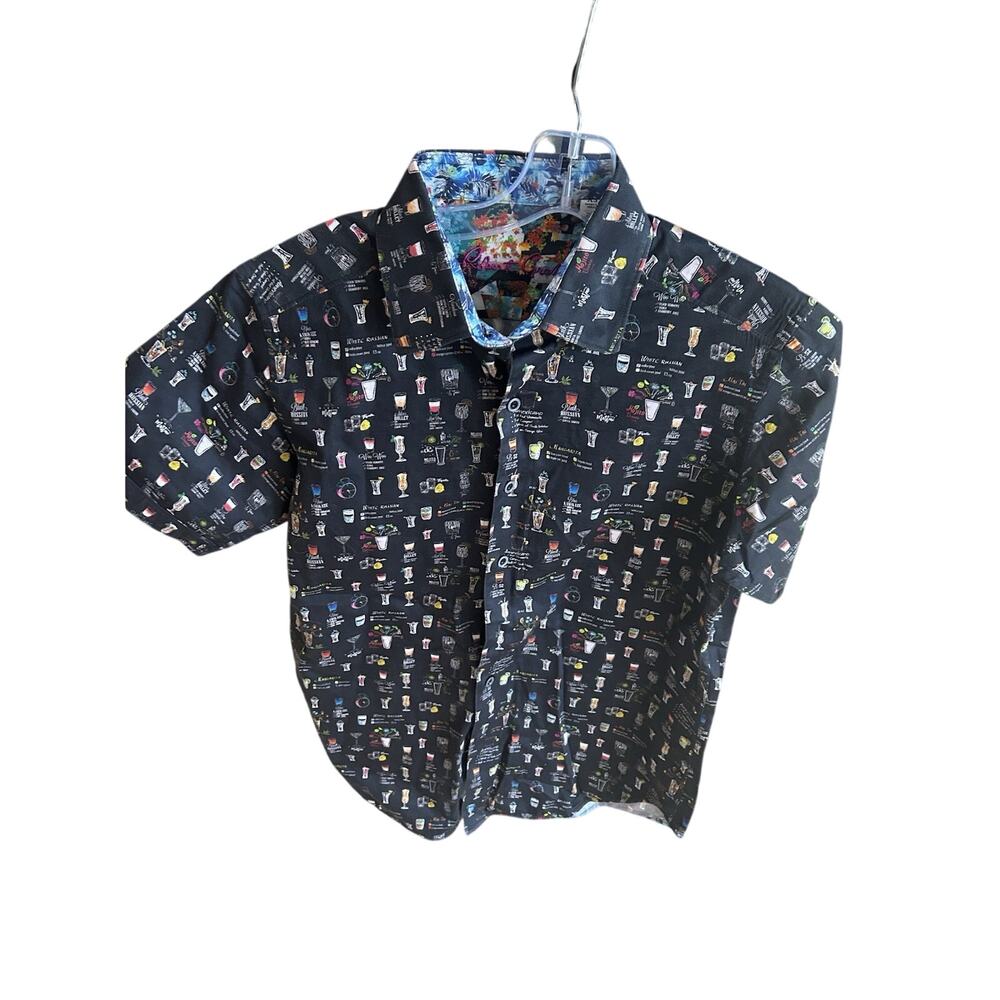 Robert Graham Shirt Men Sz XS Black Shirt Martini Graphic Short Sleeve